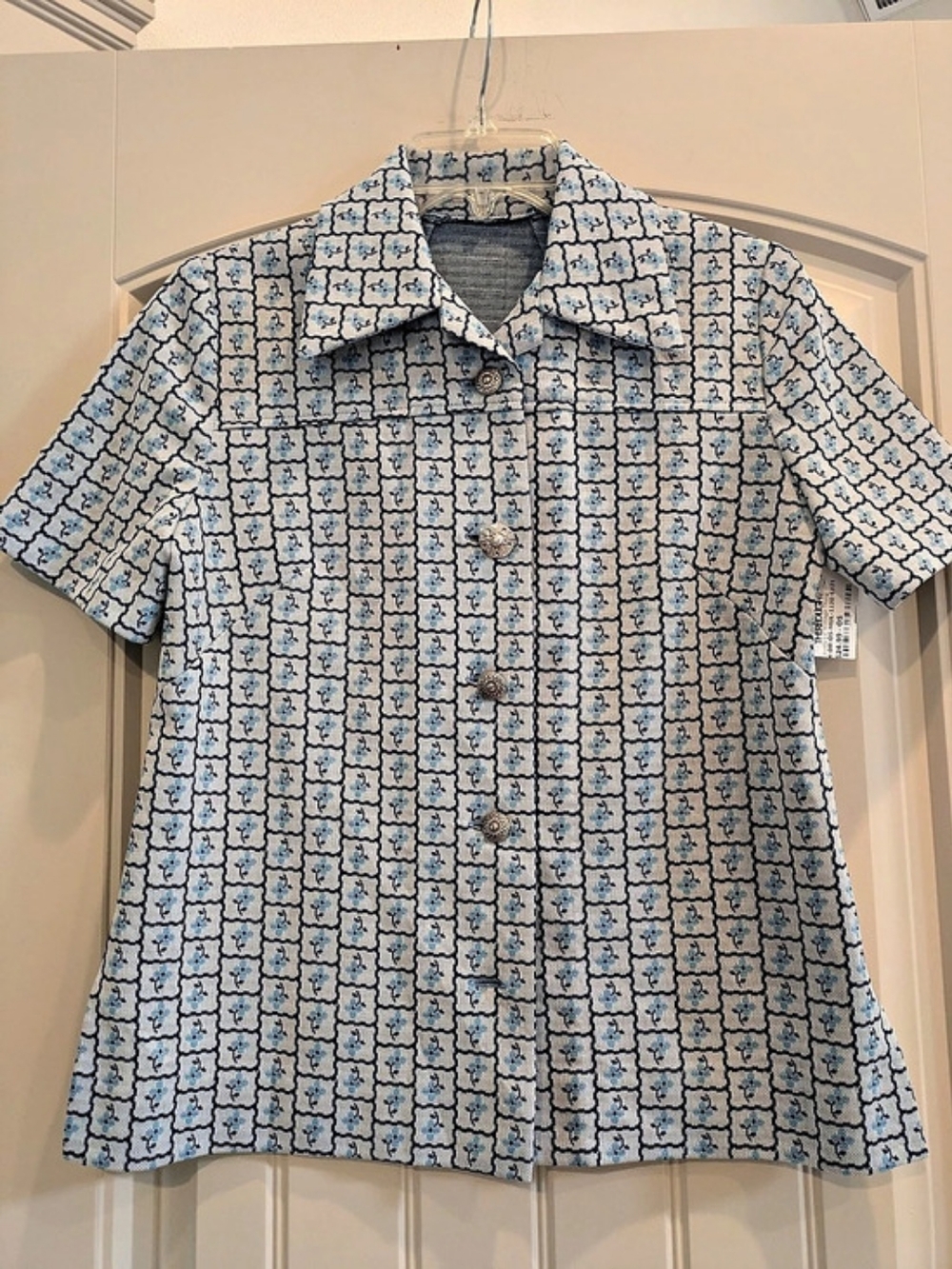 Vintage Blue & White Printed Button Down Shirt